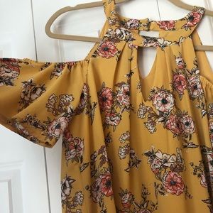 Cold shoulder floral yellow dress